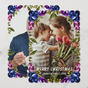 Minimal Merry Christmas 2 Photo FLORAL Horizontal Holiday Card
