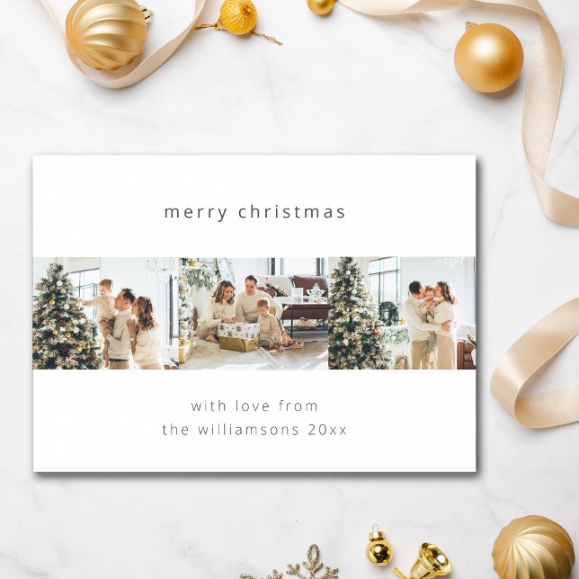 Minimal Merry Christmas 4 Photo Collage Horizontal Holiday Card (Creator Uploaded)