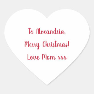 Minimal Merry Christmas from Mum Red and White Heart Sticker