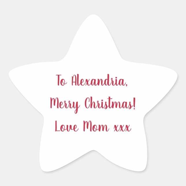 Minimal Merry Christmas from Mum Red and White Star Sticker (Front)