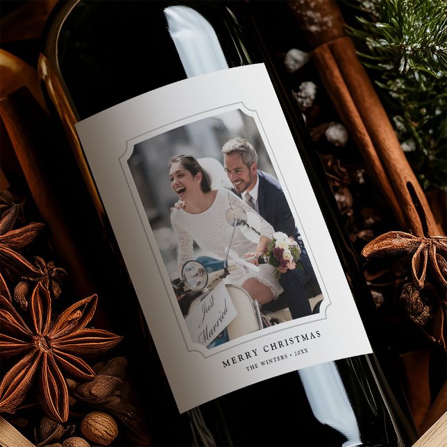 Minimal Merry Christmas Holiday Photo Wine Label (Creator Uploaded)