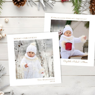 Minimal Merry Christmas Photo White Gold Holiday Card