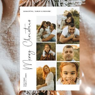 Minimal Merry Christmas Script Family 6 Photos Holiday Card