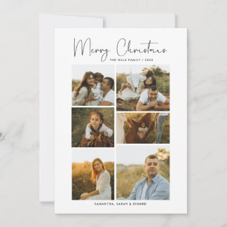 Minimal Merry Christmas Script  Family  7 Photos Holiday Card