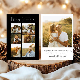 Minimal Merry Christmas Script Family 7 Photos Holiday Card