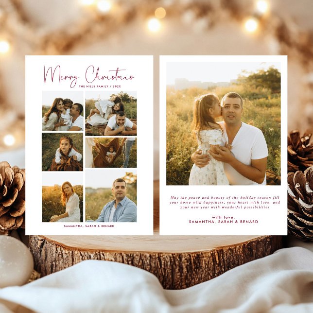 Minimal Merry Christmas Script Family 7 Photos  Holiday Card (Creator Uploaded)