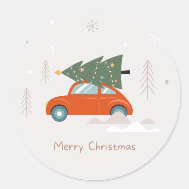 Minimal merry Christmas trunk  Classic Round Sticker (Front)