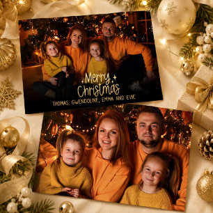 Minimal Merry Christmas Two Photo Family Gold Foil Holiday Card