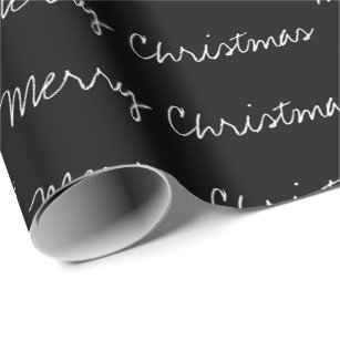 Minimal Merry Christmas typography black white Wrapping Paper