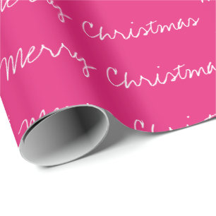 Minimal Merry Christmas typography magenta white Wrapping Paper