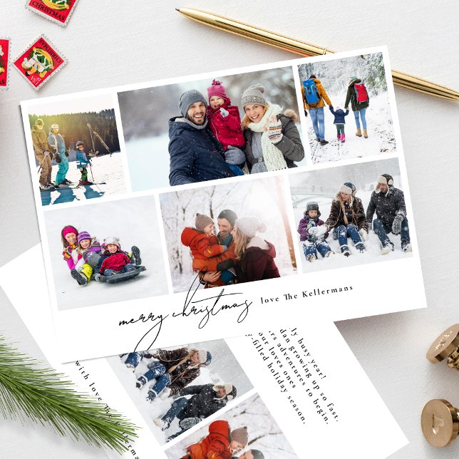 minimal merry christmas written 6 Photo Collage Holiday Card (Creator Uploaded)
