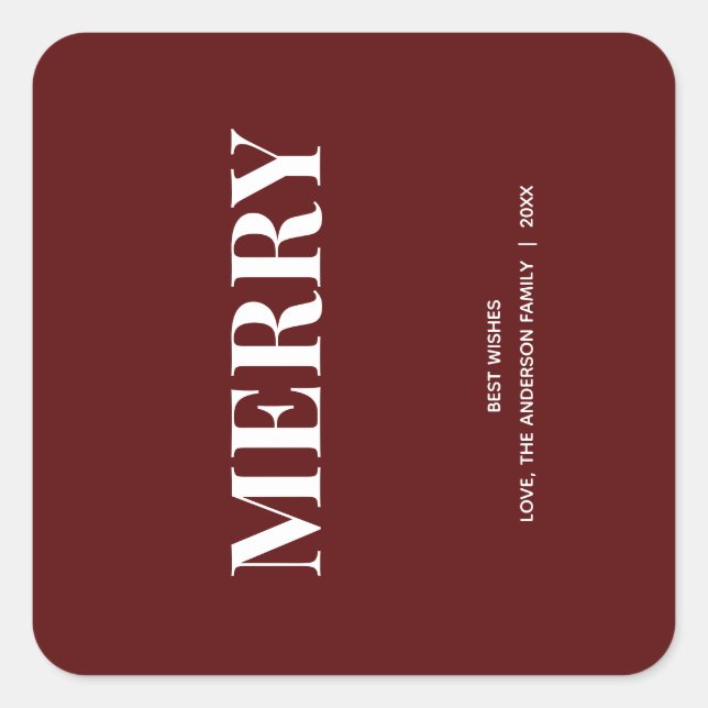 Minimal MERRY | Deep Red Holiday Square Sticker (Front)