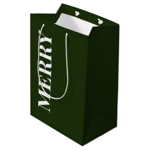 Minimal MERRY Forest Green Holiday Medium Gift Bag