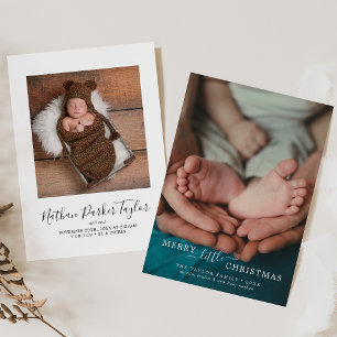 Minimal Merry Little Christmas Portrait Baby Birth Holiday Card
