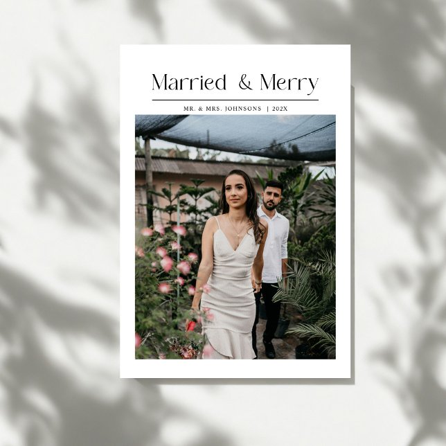 Minimal Merry & Married Christmas Photo Newlyweds Holiday Card (Creator Uploaded)