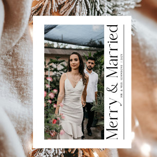 Minimal Merry & Married Christmas Photo Newlyweds Holiday Card