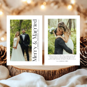 Minimal Merry & Married Christmas Photo Newlyweds Holiday Card