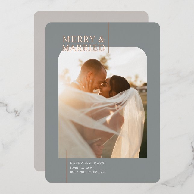 Minimal Merry & Married Grey Holiday Rose Gold (Front/Back)