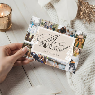 Minimal Merry Moments Year In Review Photo Collage Holiday Card