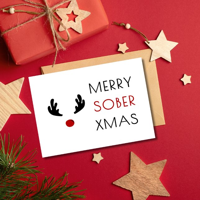 Minimal Merry Sober Christmas, Sober Support Xmas Holiday Postcard (merry sober xmas card, sobriety christmas card for recovery support, minimal black and red)