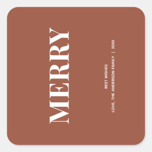 Minimal MERRY Terracotta Holiday Square Sticker