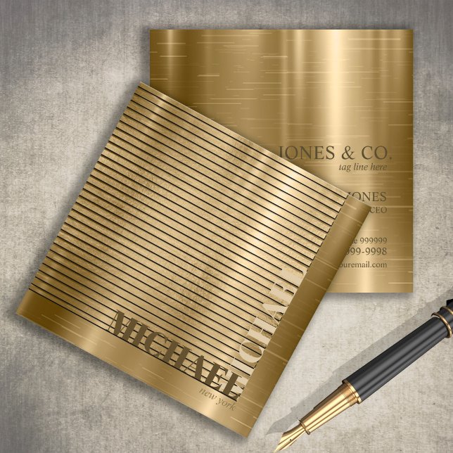 Minimal Metal Stripe Gold ID792 Square Business Card (Creator Uploaded)
