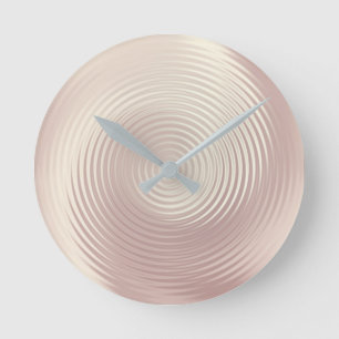 Minimal Metallic Circles Pearly Rose Gold Luxury Round Clock