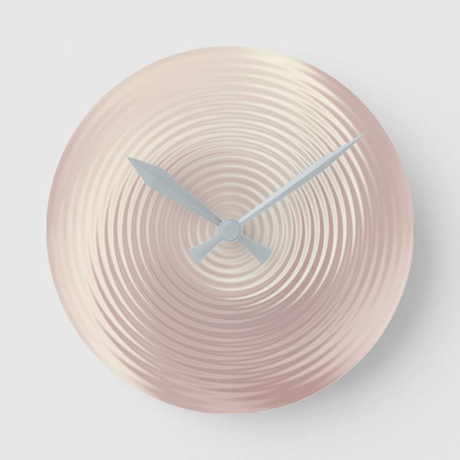 Minimal Metallic Circles Pearly Rose Gold Luxury Round Clock (Front)