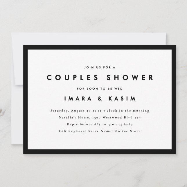 Minimal Mid Century Retro Black Couples Shower Invitation (Front)