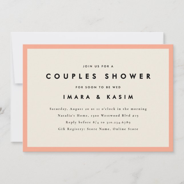 Minimal Mid Century Retro Peach Couples Shower Invitation (Front)