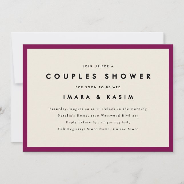 Minimal Mid Century Retro Plum Couples Shower Invitation (Front)