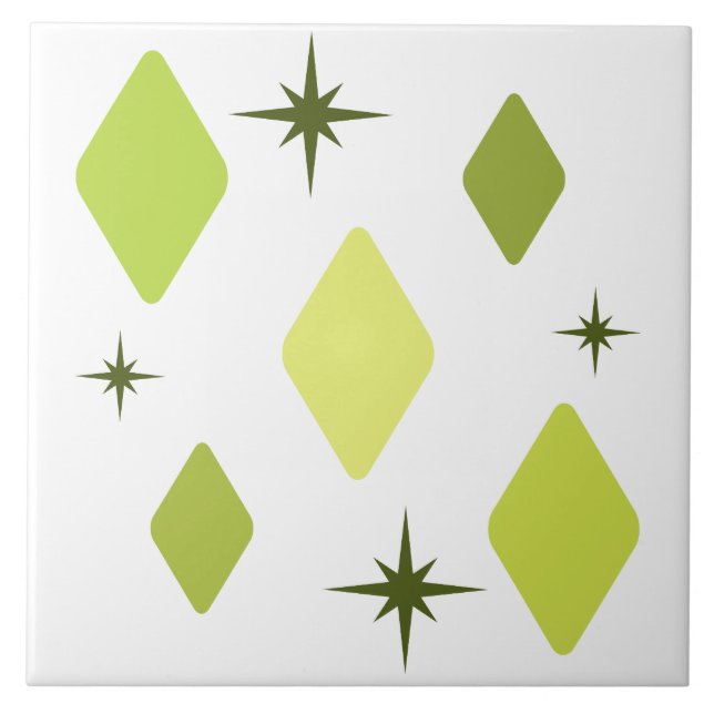 Minimal Mid Mod Diamonds Charteuse Ceramic Tile (Front)