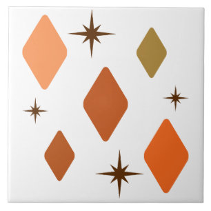 Minimal Mid Mod Diamonds Orange Ceramic Tile