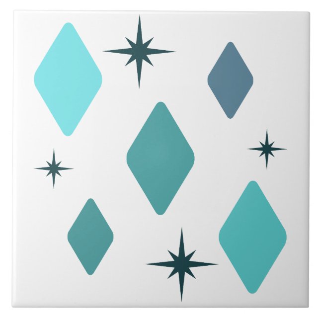 Minimal Mid Mod Diamonds Turquoise Ceramic Tile (Front)