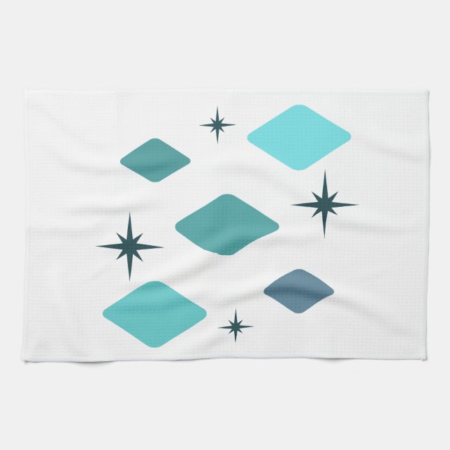 Minimal Mid Mod Diamonds Turquoise Tea Towel (Horizontal)