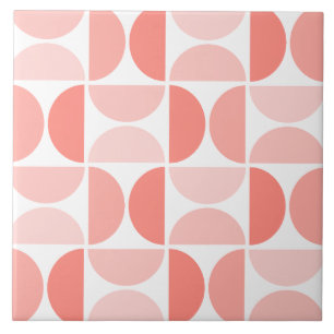 Minimal Midcentury Bowls Art Peach Ceramic Tile
