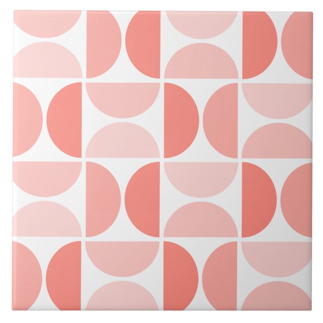 Minimal Midcentury Bowls Art Peach Ceramic Tile (Front)