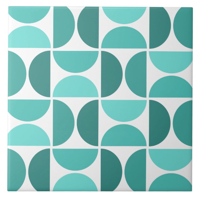 Minimal Midcentury Bowls Art Turquoise Ceramic Tile (Front)