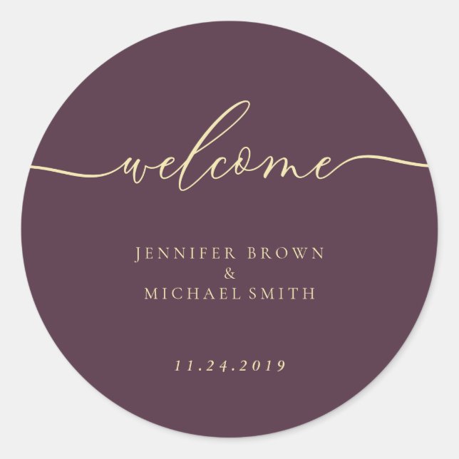 Minimal Midnight Fig Welcome Classic Round Sticker (Front)