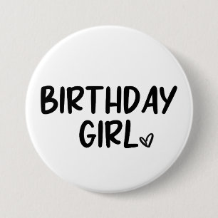 Minimal Minimalist Birthday Girl Black White Plain 7.5 Cm Round Badge