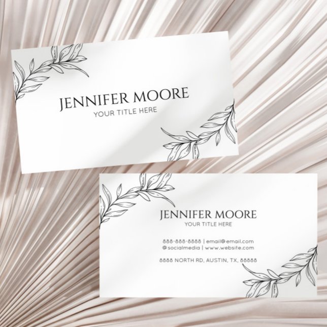 Minimal Minimalist Black White Branch Leaf Business Card (Creator Uploaded)