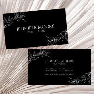Minimal Minimalist Black White Branch Leaf Business Card