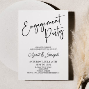 Minimal Minimalist Black White Engagement Party Invitation