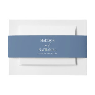Minimal Minimalist Blue White Wedding Invitation Belly Band