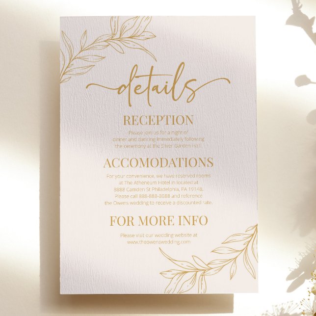 Minimal Minimalist Branch Leaf Wedding Details Enclosure Card (Creator Uploaded)