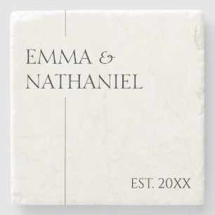 Minimal Minimalist Custom Names Wedding Gift Stone Coaster