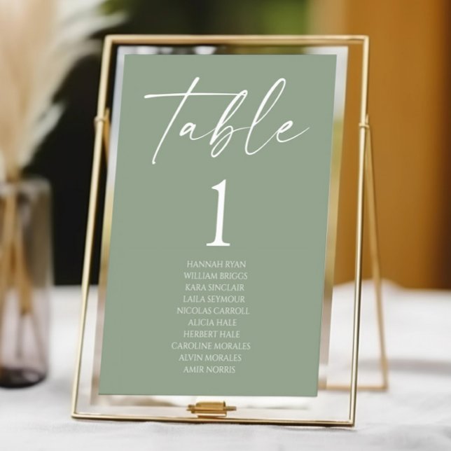 Minimal Minimalist Elegant Sage Green Wedding Table Number (Creator Uploaded)