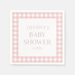 Minimal Minimalist Pink Plaid Baby Shower Napkin