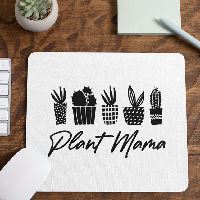 Minimal Minimalist Plant Mama Mum Black White Mouse Pad (Creator Uploaded)
