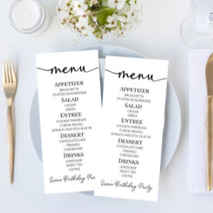 Minimal Minimalist Simple Basic Birthday Party Menu